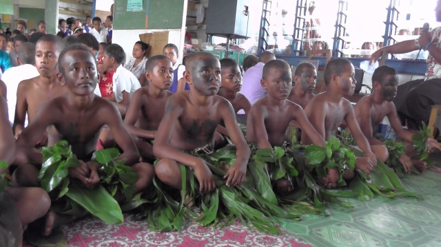 Students performing a meke - Fijian dance